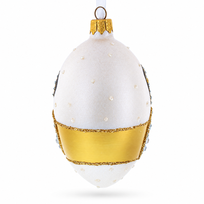 Louis-Francois Designer Jeweled Panther Glass Egg Christmas Ornament 4 Inches