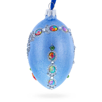 French Designer Jeweled Conquests Necklace Glass Egg Christmas Ornament 4 Inches