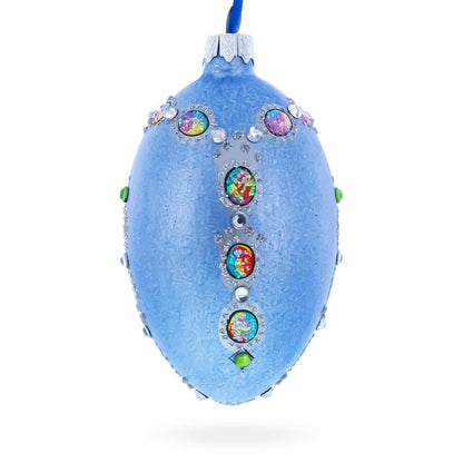 French Designer Jeweled Conquests Necklace Glass Egg Christmas Ornament 4 Inches