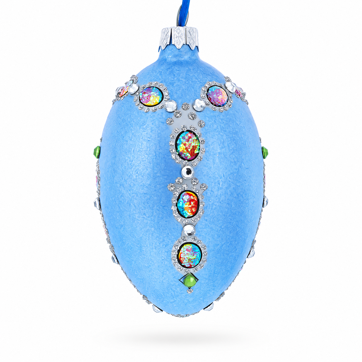 French Designer Jeweled Conquests Necklace Glass Egg Christmas Ornament 4 Inches