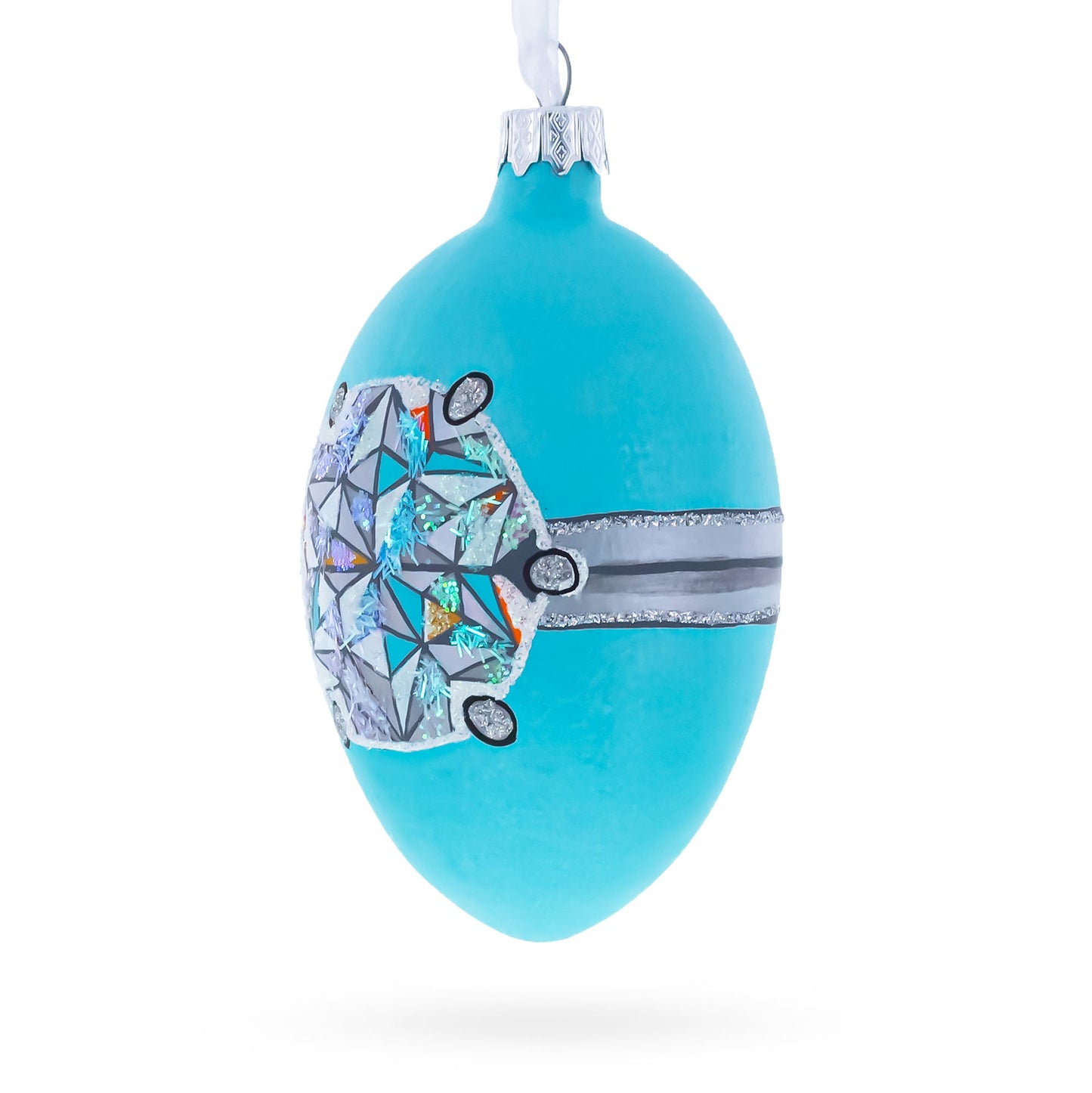 American Art Nouveau Jeweled Diamond Ring Glass Egg Christmas Ornament 4 Inches