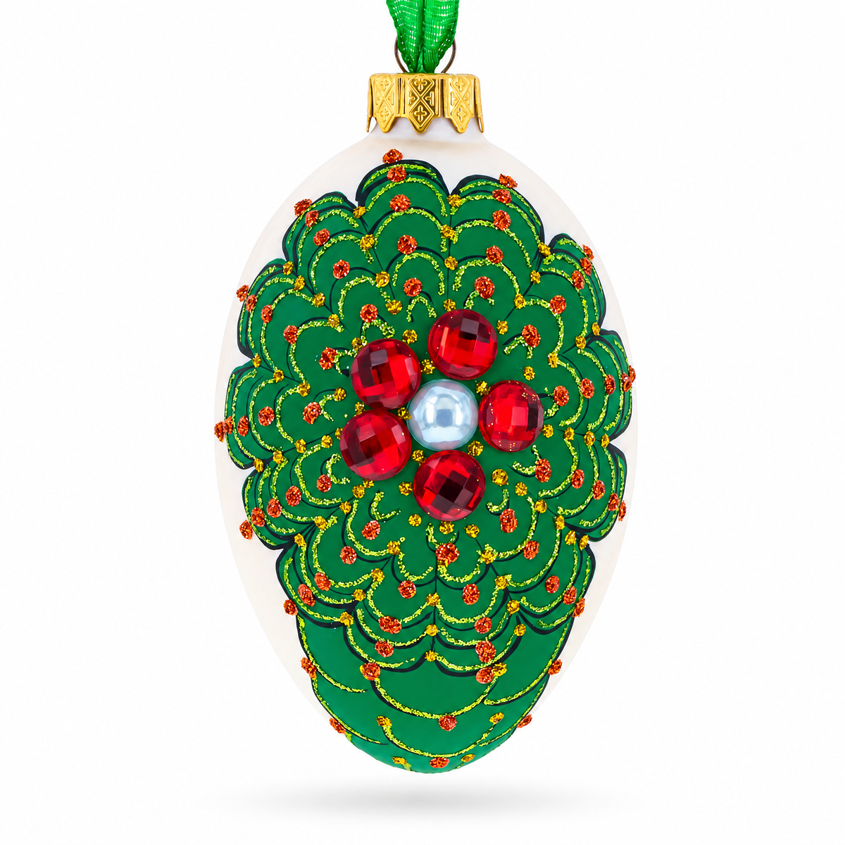 Louis-Francois Designer Jeweled Arabesque Glass Egg Christmas Ornament 4 Inches