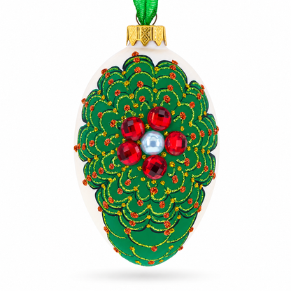 Louis-Francois Designer Jeweled Arabesque Glass Egg Christmas Ornament 4 Inches