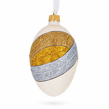 Louis-Francois Designer Jeweled Trinity Band Glass Egg Christmas Ornament 4 Inches
