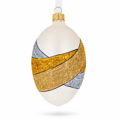 Louis-Francois Designer Jeweled Trinity Band Glass Egg Christmas Ornament 4 Inches