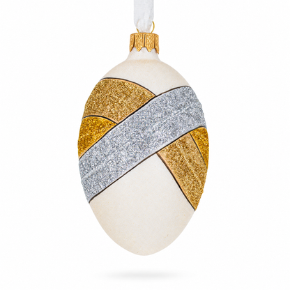 Louis-Francois Designer Jeweled Trinity Band Glass Egg Christmas Ornament 4 Inches