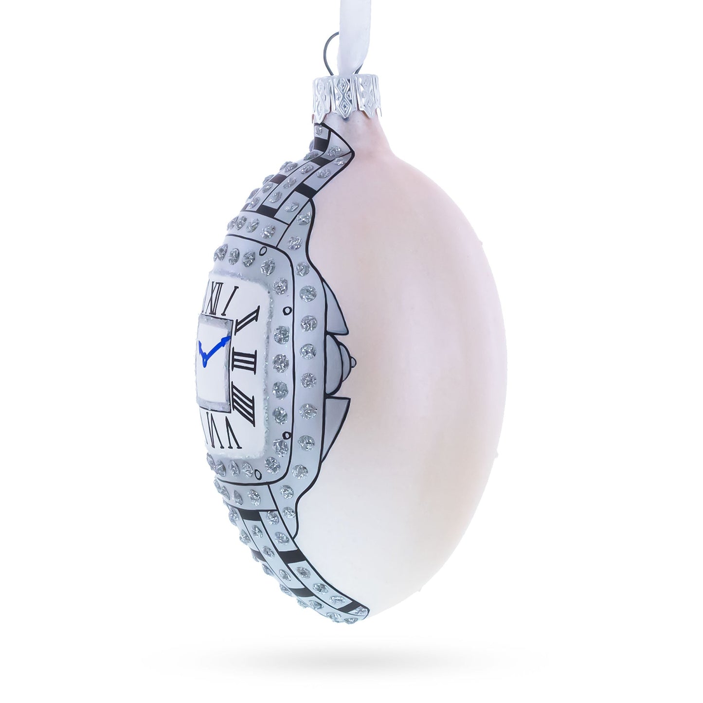 Louis-Francois Designer Jeweled Timepiece Glass Egg Christmas Ornament 4 Inches