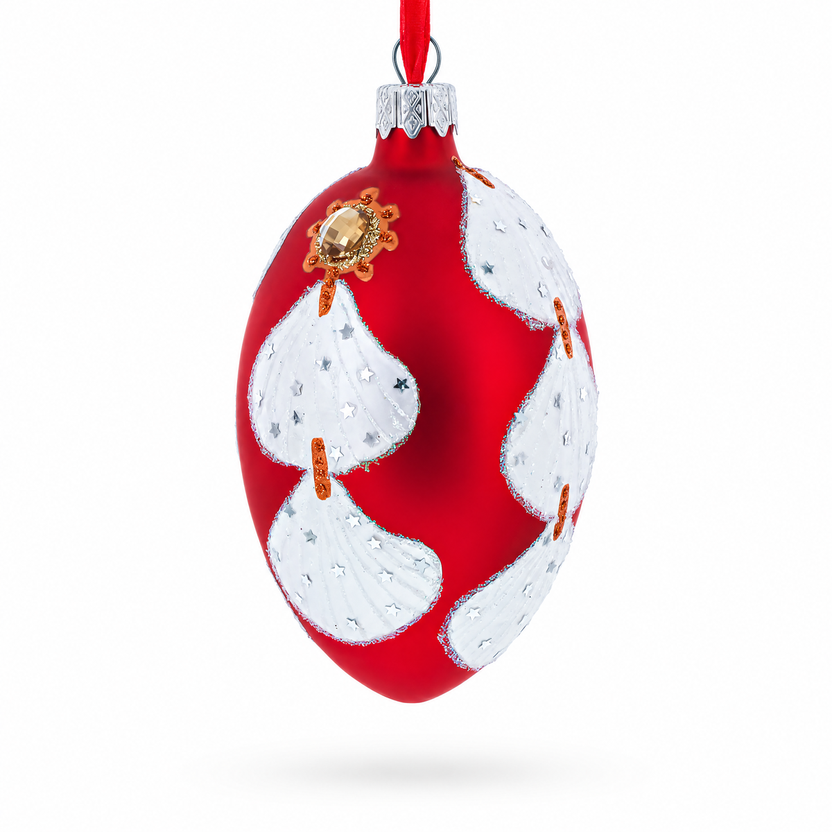 Florence Designer Jeweled Sea Shells Earrings Glass Egg Christmas Ornament 4 Inches