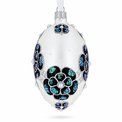 French Couturier Green Jeweled Pendant Necklace Glass Egg Christmas Ornament 4 Inches