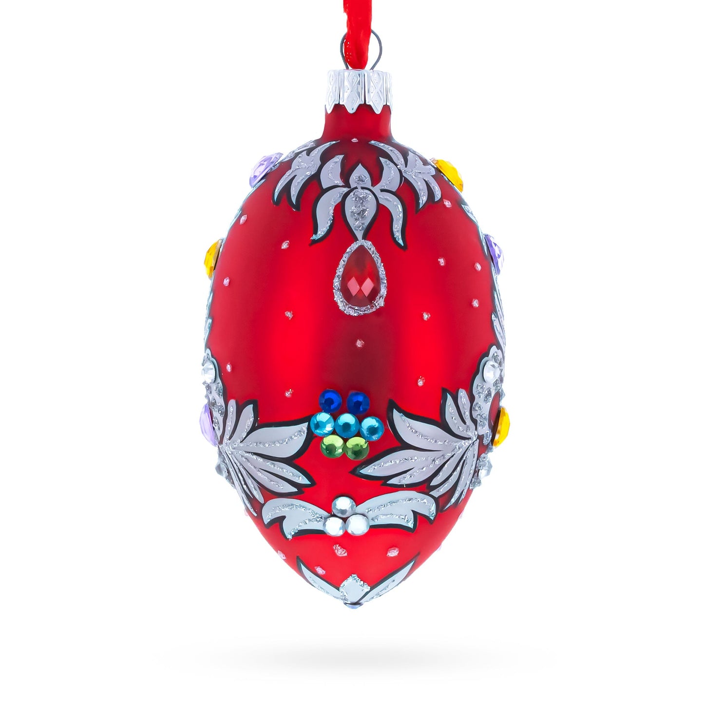 Florence Designer Jeweled Pendant Necklace Glass Egg Christmas Ornament 4 Inches