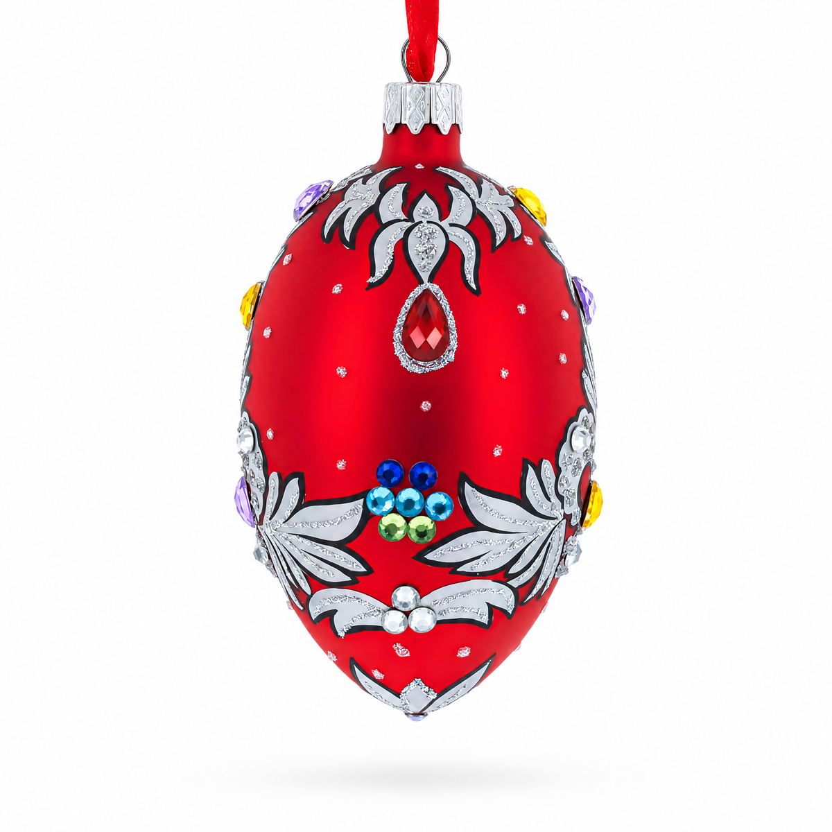 Florence Designer Jeweled Pendant Necklace Glass Egg Christmas Ornament 4 Inches