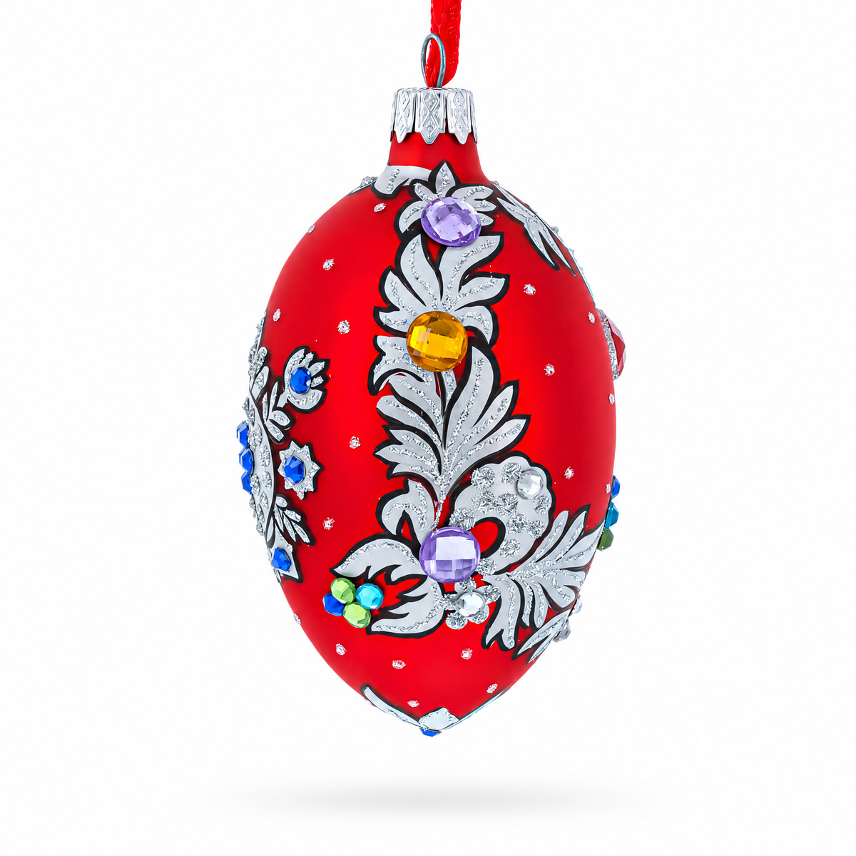 Florence Designer Jeweled Pendant Necklace Glass Egg Christmas Ornament 4 Inches
