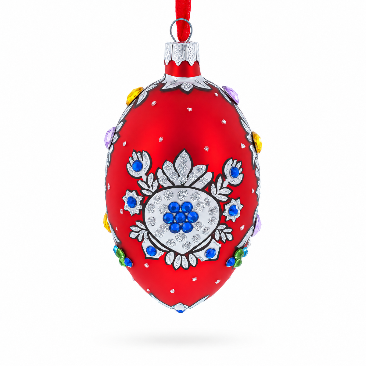 Florence Designer Jeweled Pendant Necklace Glass Egg Christmas Ornament 4 Inches