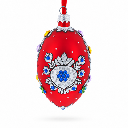 Florence Designer Jeweled Pendant Necklace Glass Egg Christmas Ornament 4 Inches