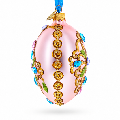 Italian Fashion House Jeweled Cross Glass Egg Christmas Ornament 4 Inches