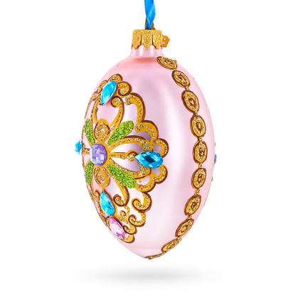 Italian Fashion House Jeweled Cross Glass Egg Christmas Ornament 4 Inches