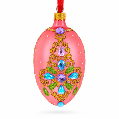Italian Fashion House Jeweled Brooch Glass Egg Christmas Ornament 4 Inches