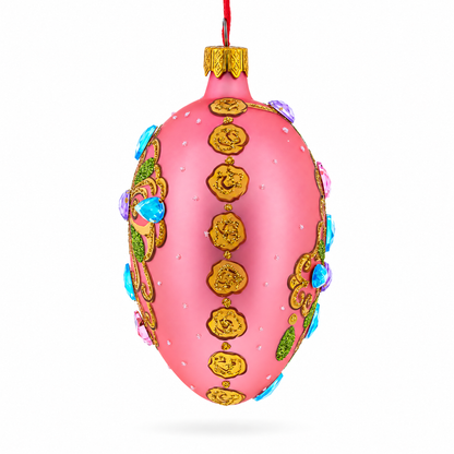 Italian Fashion House Jeweled Brooch Glass Egg Christmas Ornament 4 Inches