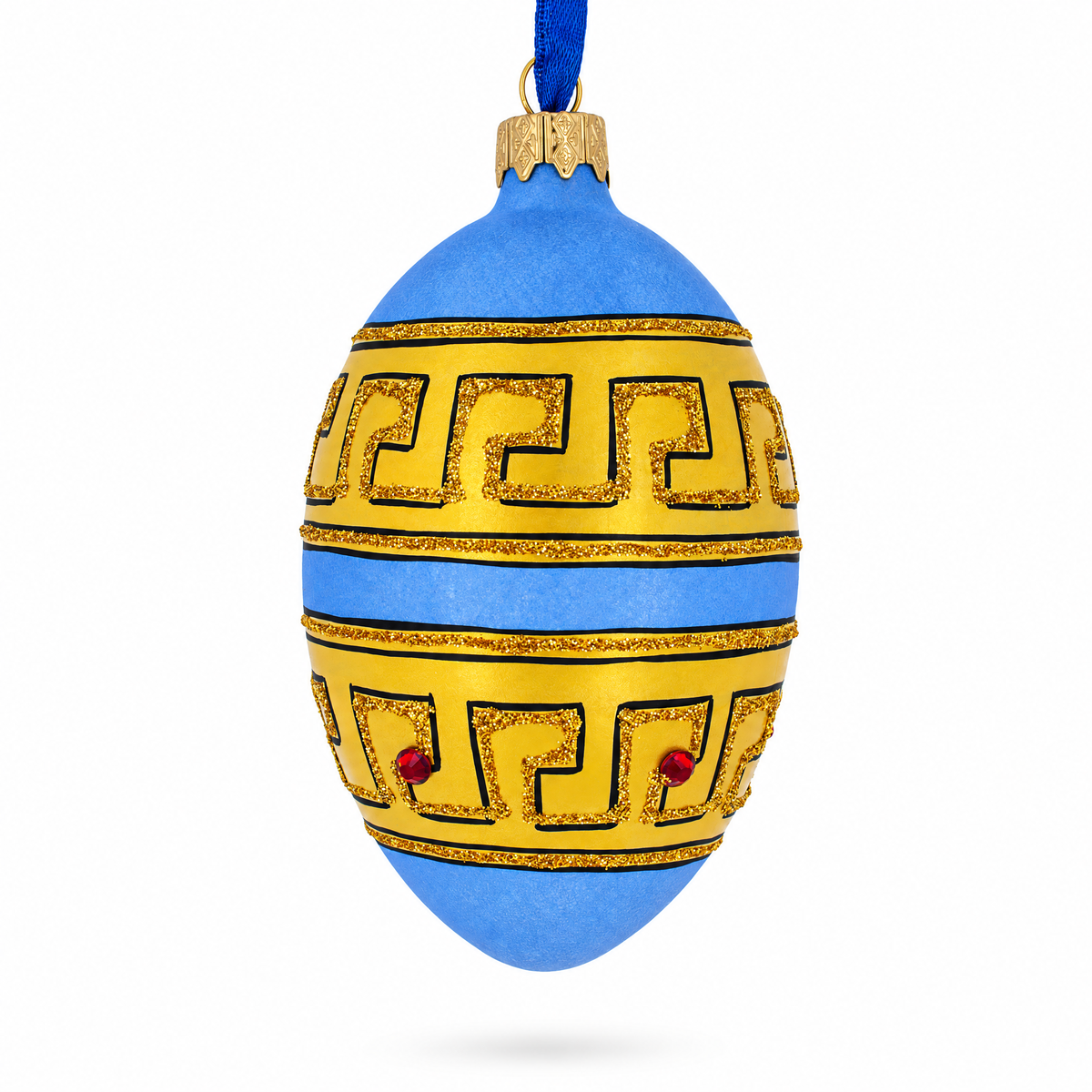 Italian Designer Jeweled Fine Ring Glass Egg Christmas Ornament 4 Inches