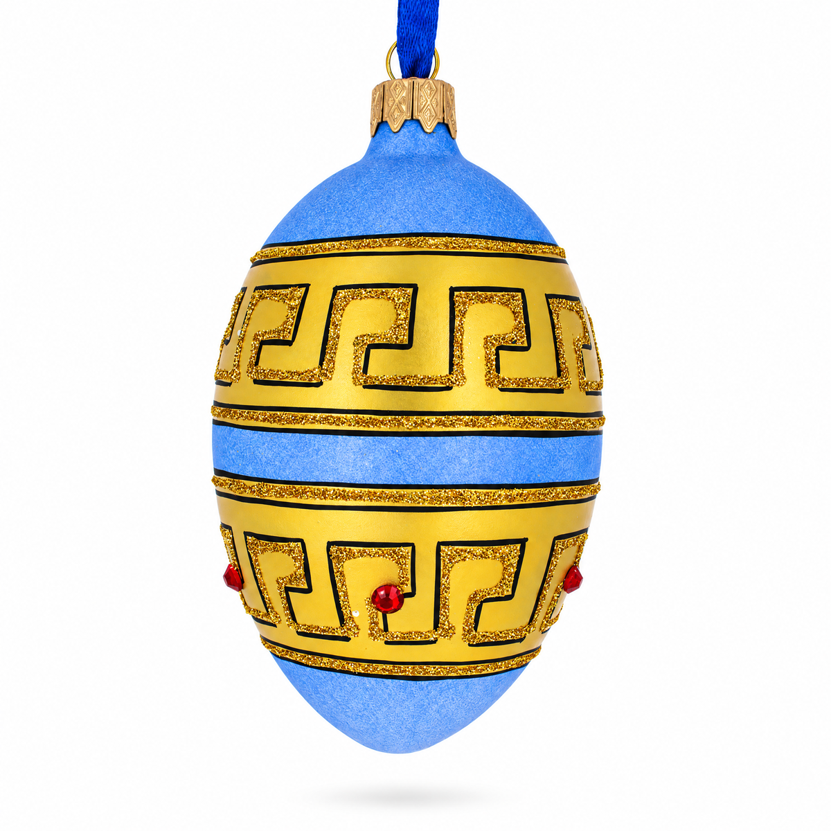 Italian Designer Jeweled Fine Ring Glass Egg Christmas Ornament 4 Inches