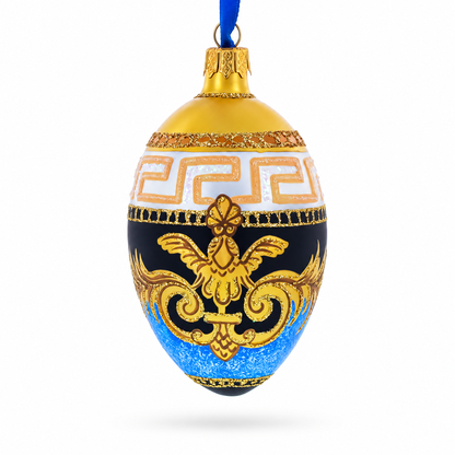 Italian Designer Fine Medallion Glass Egg Christmas Ornament 4 Inches
