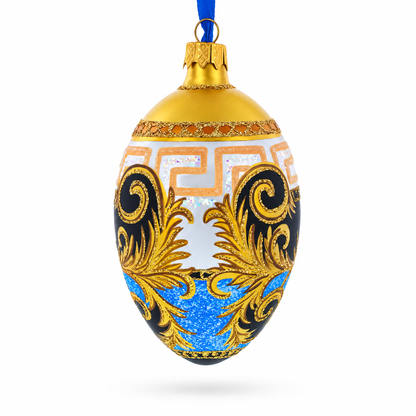 Italian Designer Fine Medallion Glass Egg Christmas Ornament 4 Inches