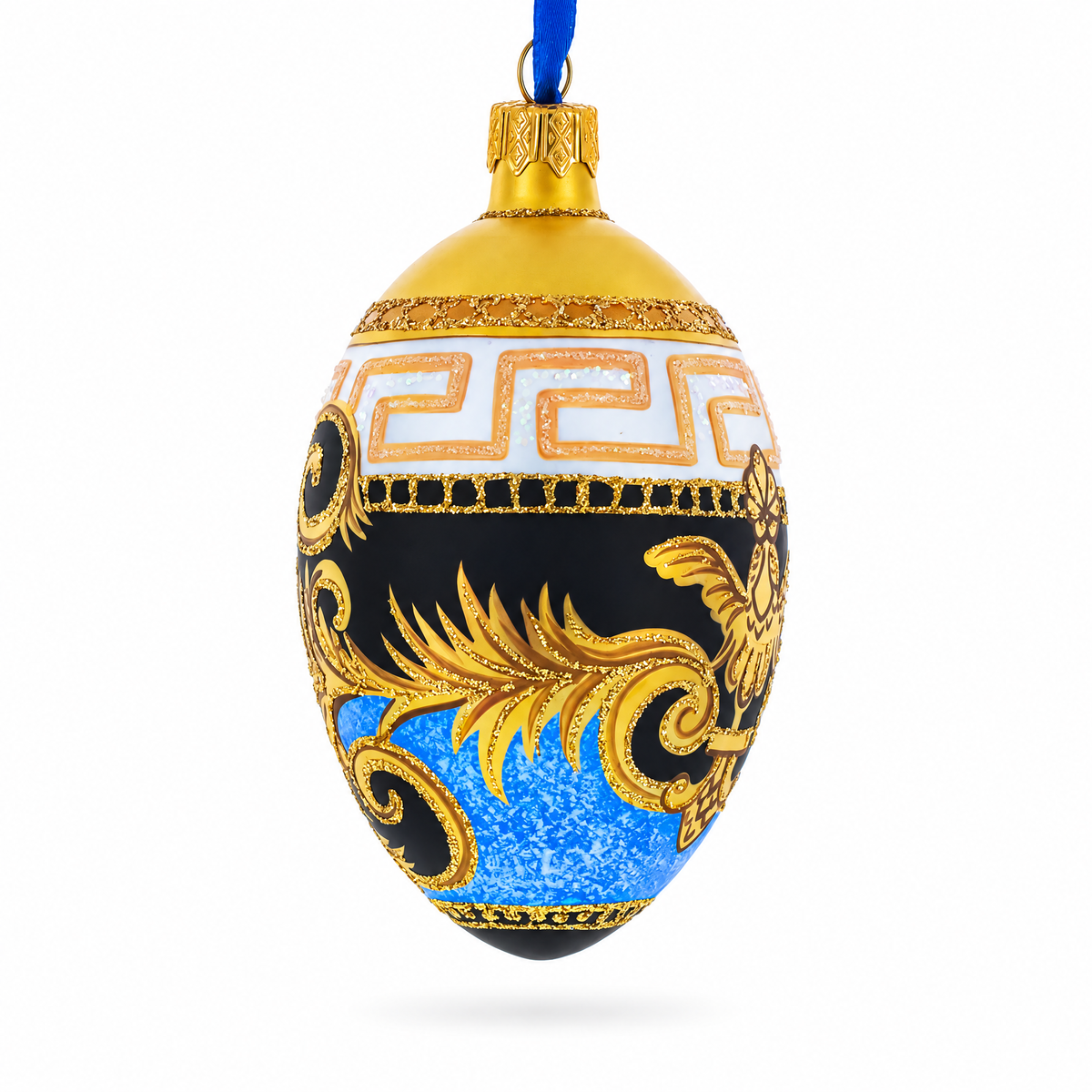 Italian Designer Fine Medallion Glass Egg Christmas Ornament 4 Inches