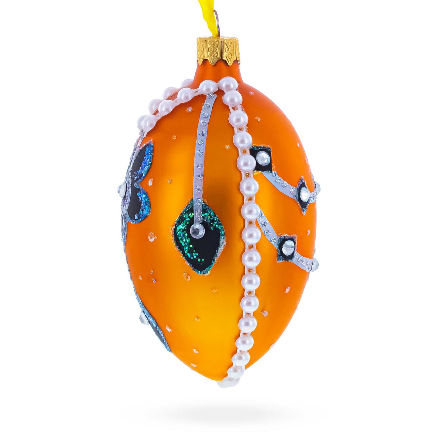 Italian Couturier Fine Jeweled Flower Necklace Glass Egg Christmas Ornament 4 Inches