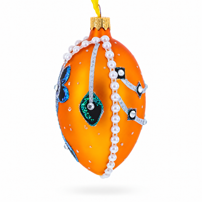 Italian Couturier Fine Jeweled Flower Necklace Glass Egg Christmas Ornament 4 Inches