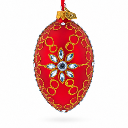 Diamond Star Red Glass Egg Christmas Ornament 4 Inches