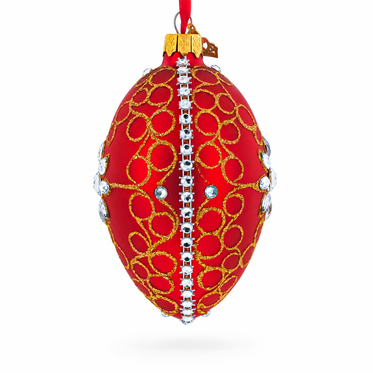 Diamond Star Red Glass Egg Christmas Ornament 4 Inches