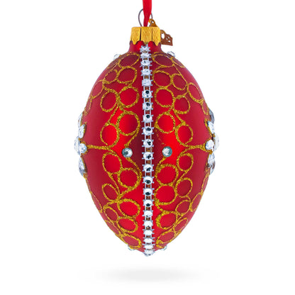 Diamond Star Red Glass Egg Christmas Ornament 4 Inches