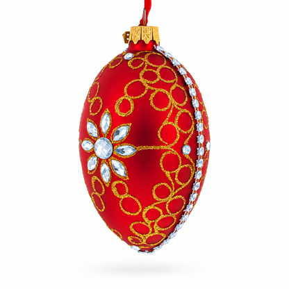 Diamond Star Red Glass Egg Christmas Ornament 4 Inches