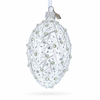 Silver Branches Glass Egg Christmas Ornament 4 Inches