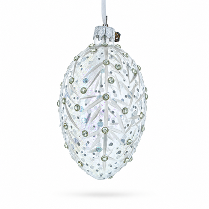 Silver Branches Glass Egg Christmas Ornament 4 Inches