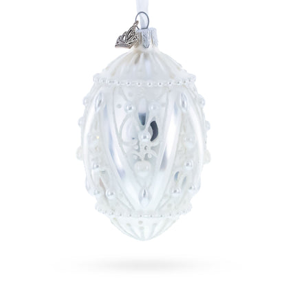 Pearlized Drops on White Glass Egg Christmas Ornament 4 Inches