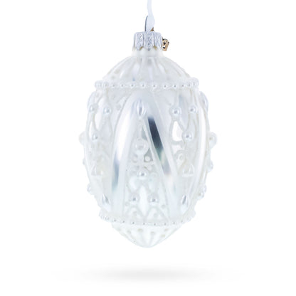 Pearlized Drops on White Glass Egg Christmas Ornament 4 Inches