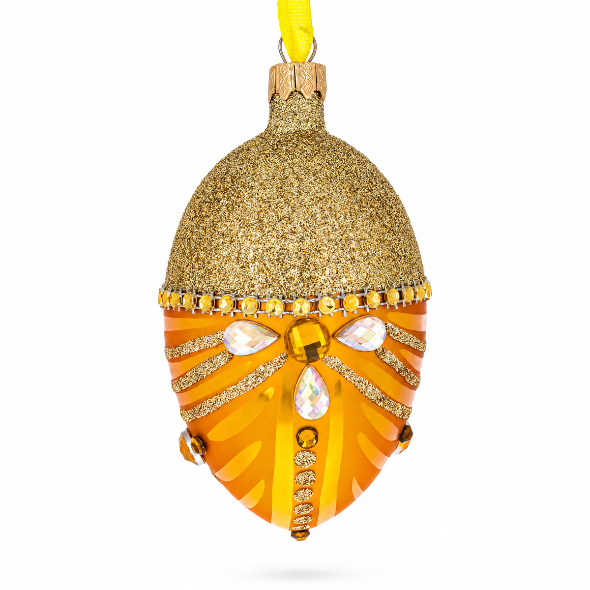 Glittered Orange Glass Egg Christmas Ornament 4 Inches