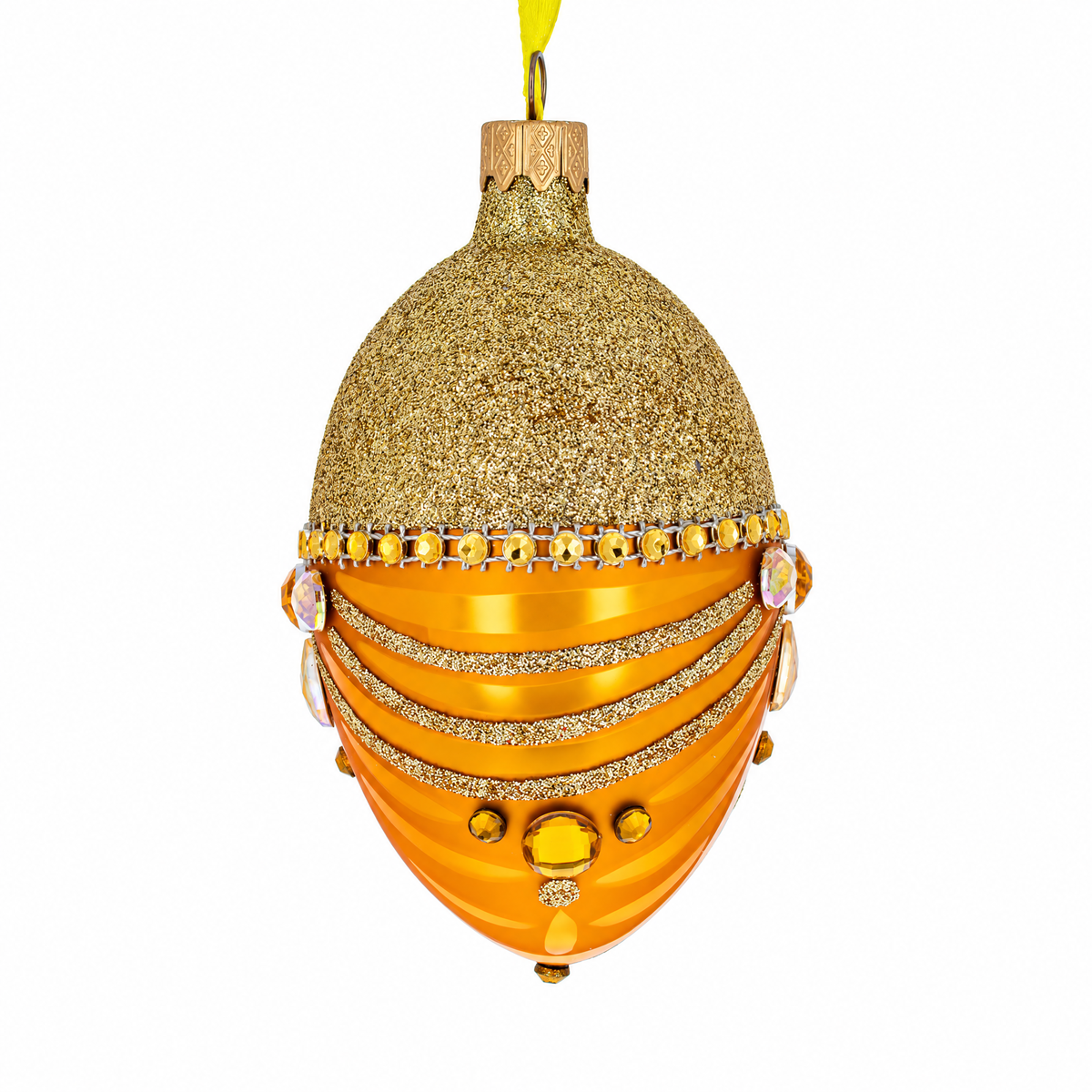 Glittered Orange Glass Egg Christmas Ornament 4 Inches