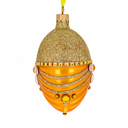 Glittered Orange Glass Egg Christmas Ornament 4 Inches