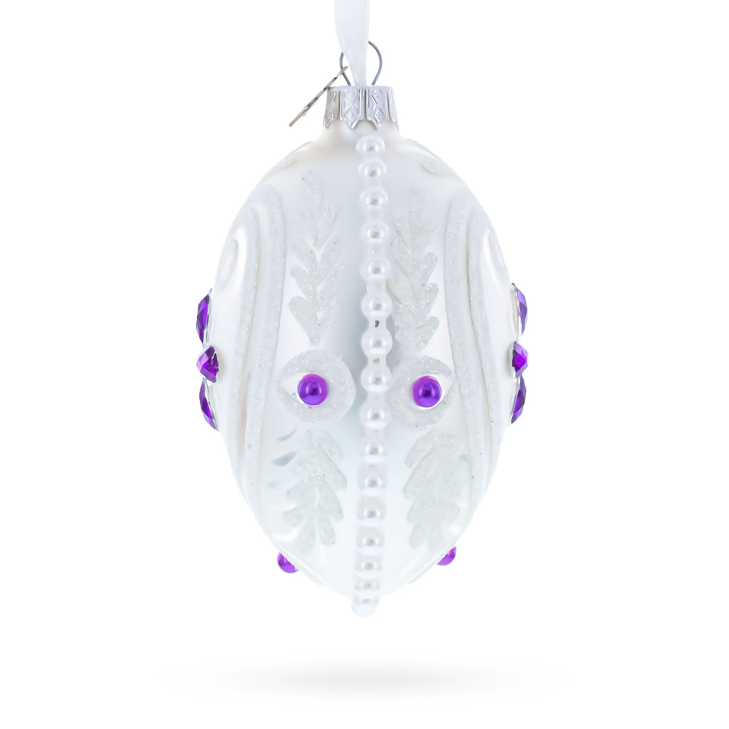 Purple Drops Glass Egg Christmas Ornament 4 Inches