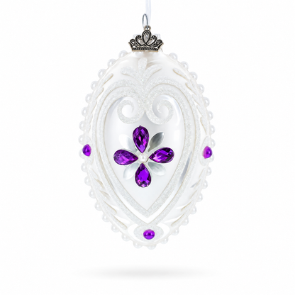 Purple Drops Glass Egg Christmas Ornament 4 Inches