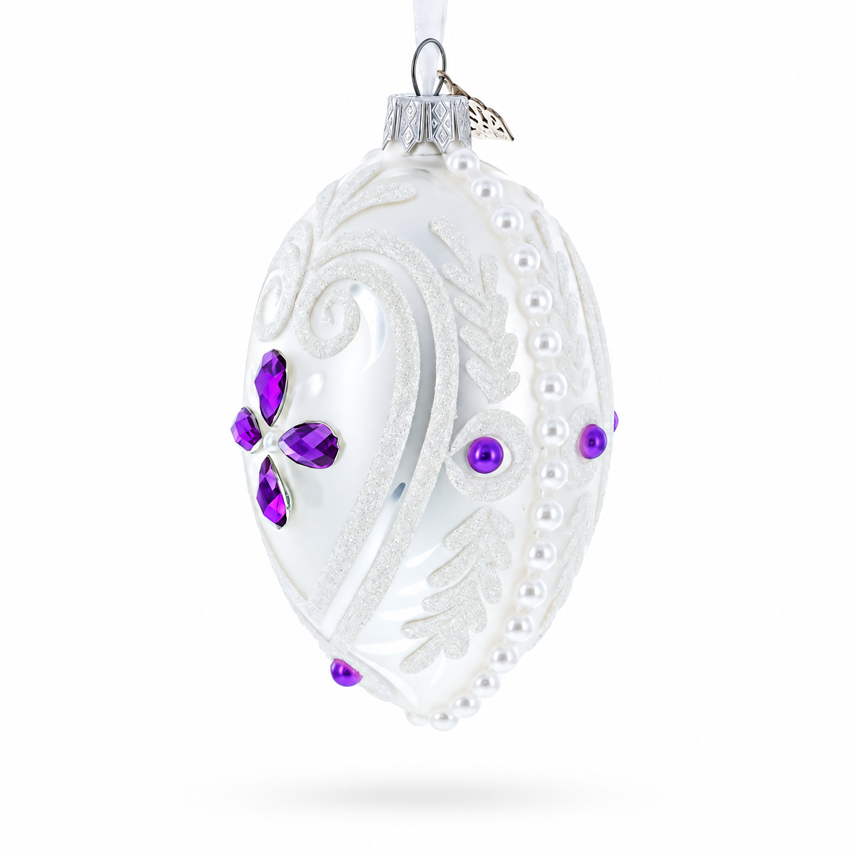 Purple Drops Glass Egg Christmas Ornament 4 Inches
