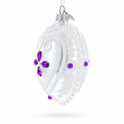 Purple Drops Glass Egg Christmas Ornament 4 Inches