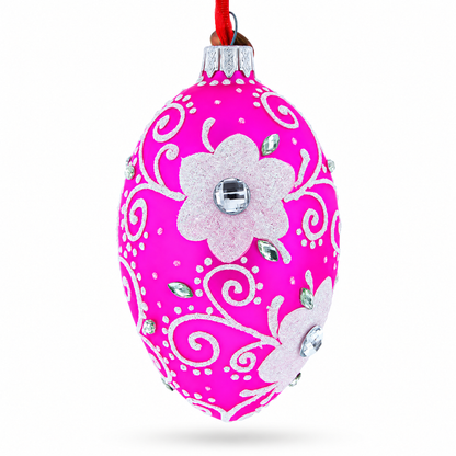 Flower with Diamond Glass Egg Christmas Ornament 4 Inches