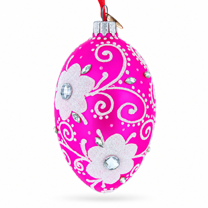 Flower with Diamond Glass Egg Christmas Ornament 4 Inches