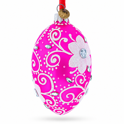 Flower with Diamond Glass Egg Christmas Ornament 4 Inches
