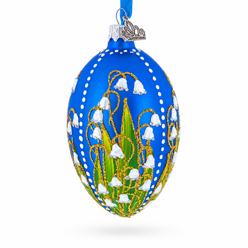 1898 Lilies of the Valley Royal in Blue Egg Glass Egg Christmas Ornament 4 Inches
