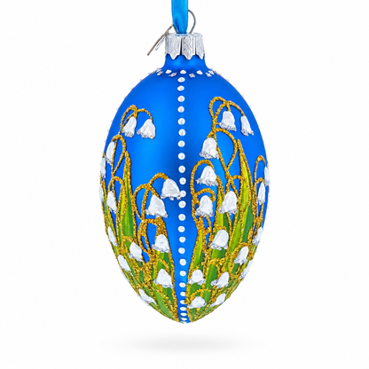1898 Lilies of the Valley Royal in Blue Egg Glass Egg Christmas Ornament 4 Inches