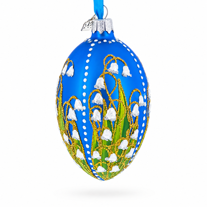 1898 Lilies of the Valley Royal in Blue Egg Glass Egg Christmas Ornament 4 Inches